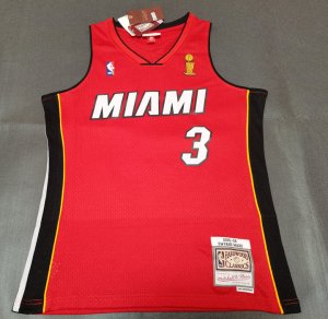 Maillot de Basket #3 Wade Heat 2005-06 M&N Imprimé Rouge ave finals patch